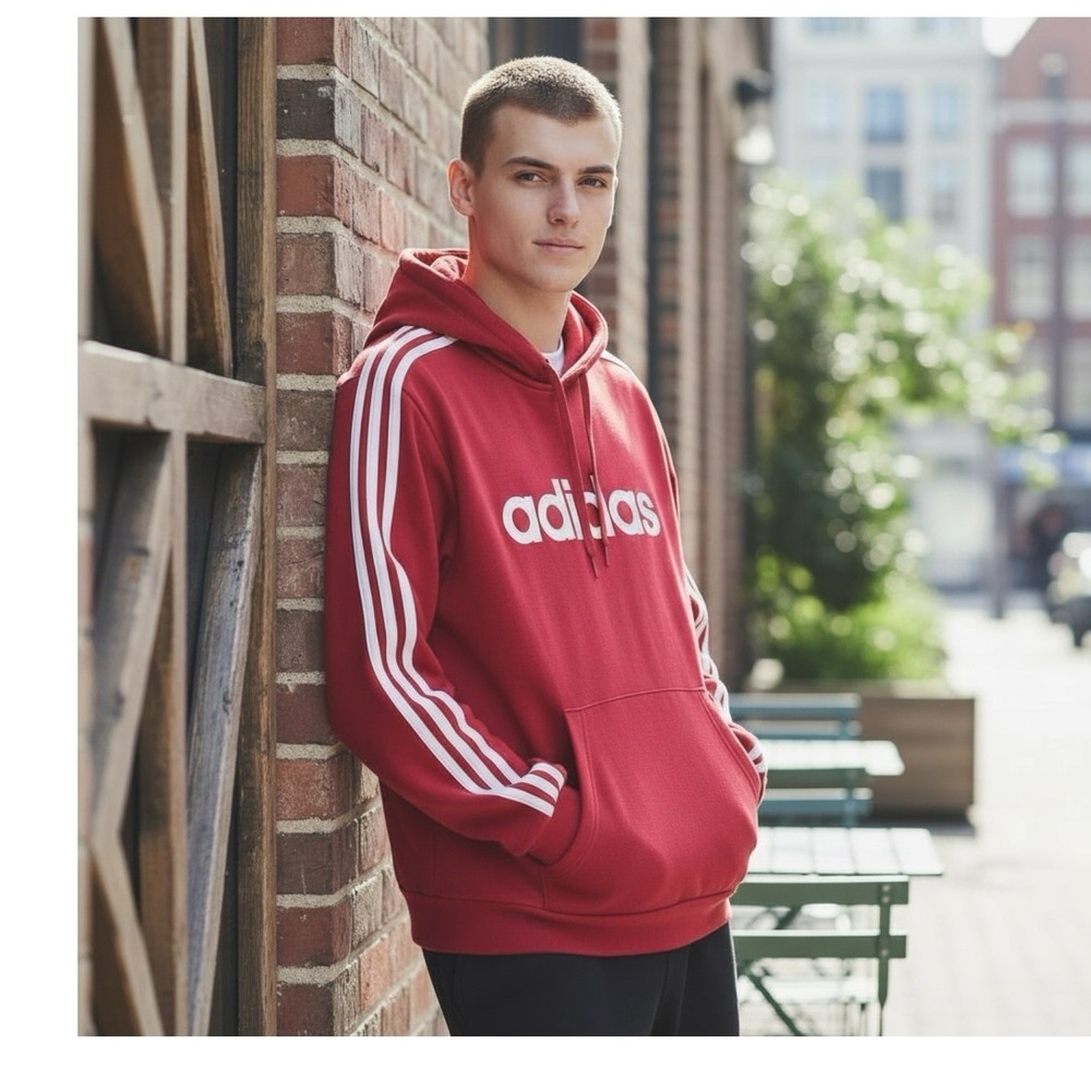 Mens L ADIDAS Hoodie Maroon 3-Stripes Hooded Athletic Grunge Sport Athleisure